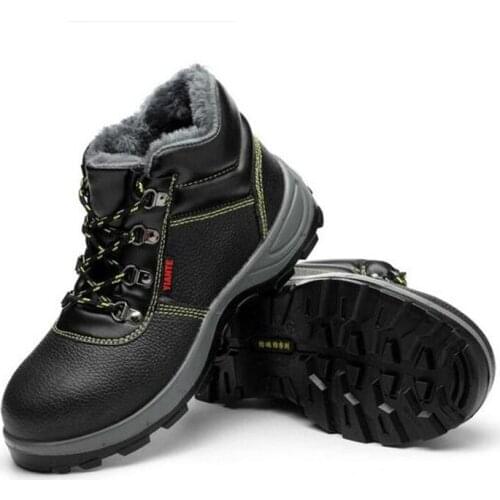 Winter Warm Safety Boots For Men Genuine Leather Work Safety Shoes Steel Toe Lace-up Puncture-proof Military Boots Size 35-46