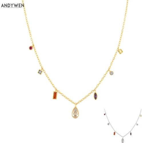 ANDYWEN Winter 925 Sterling Silver Gold Luxury Zircon Charm Long Chain Choker Necklace Jewelry Gift Fashion Fine Jewels Neck