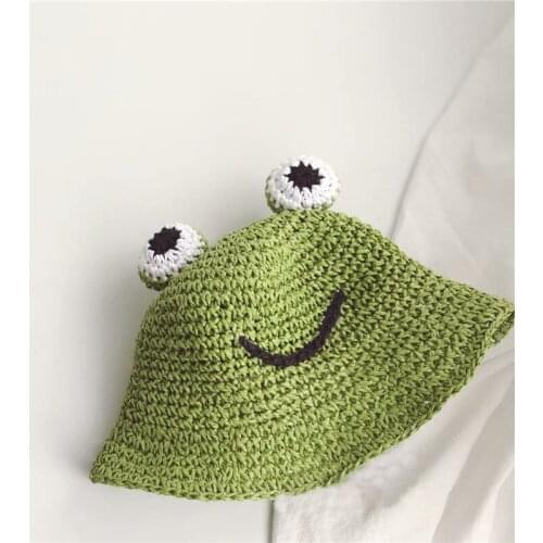 Fashion Korean Childrens Straw Hat Frog Cute Cute Funny Spring and Summer Outing All-match Sunscreen Big Eaves Hat SunscreenHat