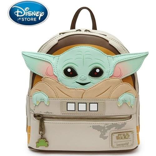 Disney Star Wars Yoda Baby Backpack Mandalorian Travel PU Leather Schoolbag Women Girl Backpack For Student/Adults Birthday Gift