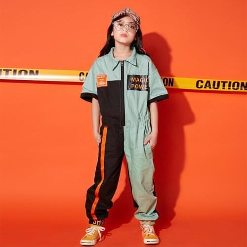 Kids Cool Short Sleeve Hip Hop Clothing Loose Jumpsuit Overalls for Girls Boys Jazz Dance Costume Wear Ballroom Dancing Clothes