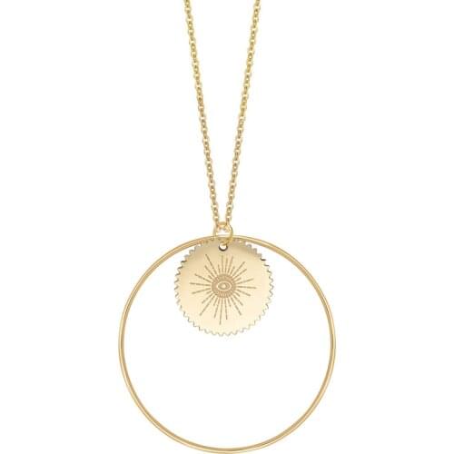 Statement Long Pendant Necklace Simple 14 k Plated Stainless Steel Round Circle Charms Collar Necklaces For Women