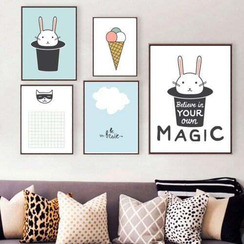 Art Canvas Nordic Decoration Modern Posters Home Fashion Children Room Rabbit Ice Cream Cartoon Printing Painting Wall Picture