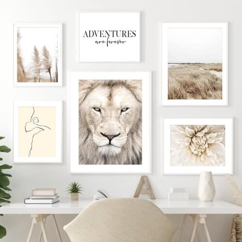 Lion Reed Dead Grass Beige Landscape Wall Art Canvas Painting Nordic Posters And Prints Wall Pictures For Living Room Decoration