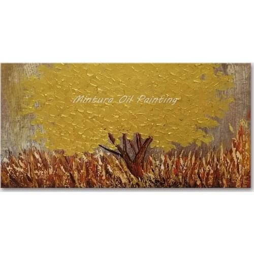 Mintura Wall Picture for Living Room Oil Paintings on Canvas Hand Painted Trees with Golden Leaves Home Decor Wall Art No Framed