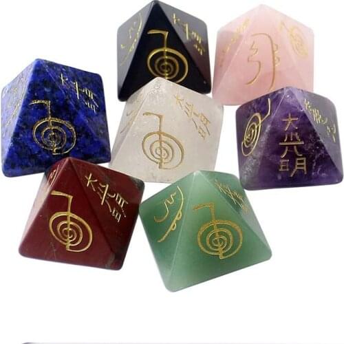 KFT Natural Stone Healing Crystal Quartz Carve Rune Pendant Pyramid Pendulum Reiki Energy Pendulos Therapy Healing Stone Jewelry