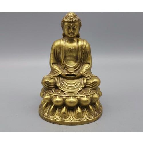 Collection Chinese Brass Carved Sakyamuni Exquisite Small Buddha Metal Crafts Home Decoration