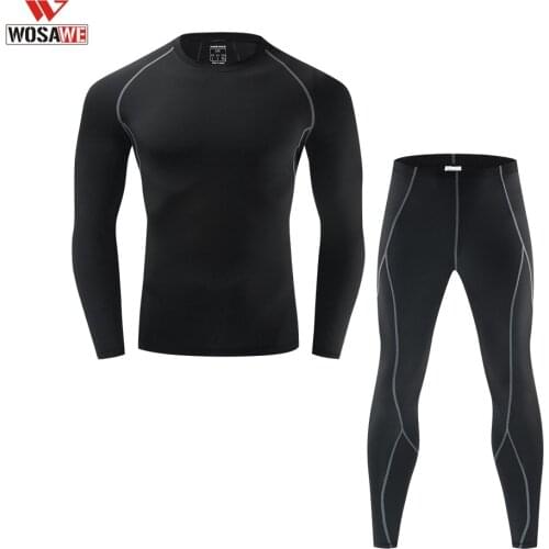 WOSAWE Motorcycle Skiing Base Layers Long Sleeves Compression Tights Underwear Set Long Johns Shirts & Tops Bottom Suit