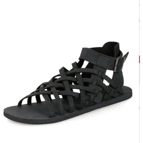 Korean Style Genuine leather Cut Out Gladiators Flat heel Mens Leisure Sandals Hot Summer Shoes