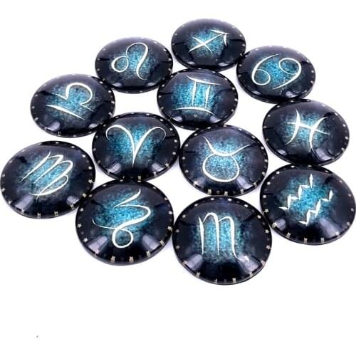 24pcs/lot 18mm 20mm 25mm Constellation Round Glass Cabochon Dome for DIY Jewelry Making Findings & Component Zodiac Sign T018