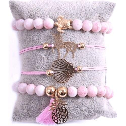 HWASY1804 hot selling fashion small tortoise simple pineapple unicorn bracelet fan and leaf four-piece suit bracelet wholesale