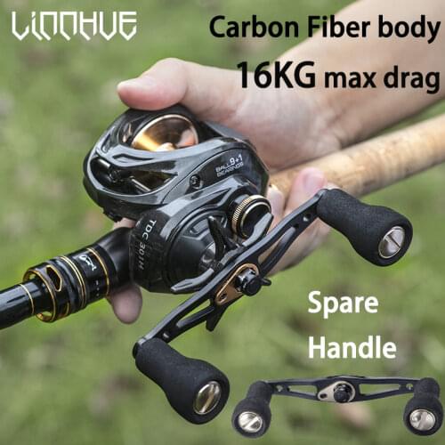 LINNHUE 7BB Baitcasting Reel TDC Carbon Fiber Body Drag 16kg Single Metal Handle Grip Fishing Reel Saltwater Reel Send Handle
