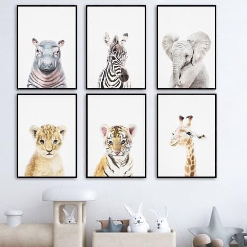 Cute Jungle Lion Giraffe Tiger Elephant Zebra Nursery Wall Art Print Canvas Painting Nordic Poster Decor Pictures Baby Kids Room