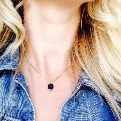 Fashion Aromatherapy Essential Oil Perfume Diffuser Pendant Necklace with Black Lava Stone Beads Charms Collar Jewelry Gift