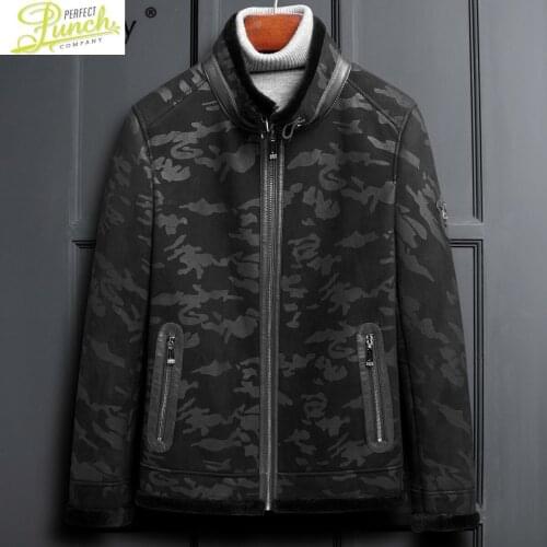 Leather Winter Sheepskin Genuine Coat for Men Real Wool Fur Liner Warm Camouflage Jacket LSY088426 MY1855