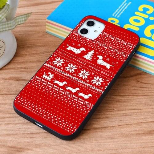 For iPhone Dachshunds Christmas Sweater Pattern Soft TPU border Apple iPhone Case