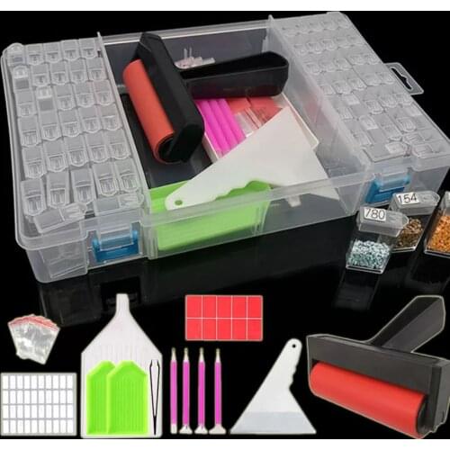 5d Diamond Painting Tools Kits with Storage Box for Diamond Embroidery Accessories 64 Grids Beads Storage Container