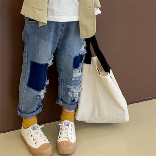 1 2 3 4 5 6 7 Years Toddler Girls Jeans Casual Ripped Denim Pants For Girls Kids Pants Elastic Waist 2019 Autumn Children Jeans