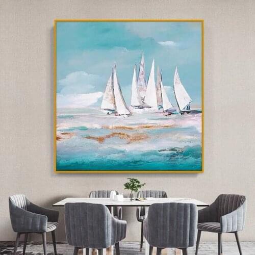Hand-painted Oil Painting Sailing Boat Living Room Bedroom Dining Room Decoration Mural Modern Minimalist Canvas Oil Painting