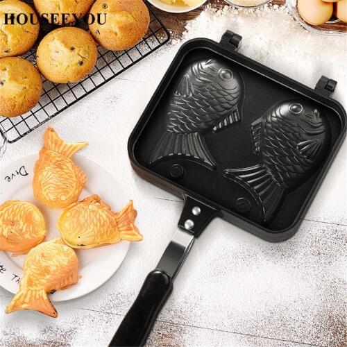 Fish Shape Non Stick Frying Pan Home DIY Kids Breakfast Family BBQ Baking Tool Waffle Mold Maker Cake Pan Kitchen Cooker Tools