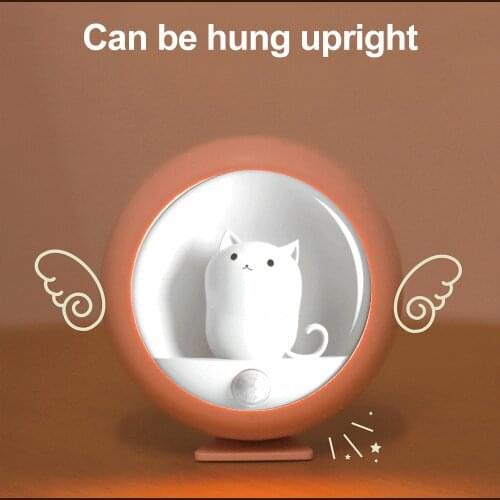 New USB Night Light Human Body InductionTable Lamp Cute Pet Cats Atmosphere Wall Lights for Home Corridor Cabinet Decor Lighting