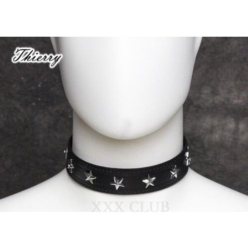 Thierry fetish slave collars with Five-pointed star Punk style necklace Sex Toys for women, adult couples sex game sex products