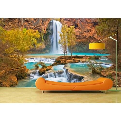 Custom Wallpaper Murals Autumn Waterfall Self Adhesive Vinyl Wall Sticker Poster Wall Paper Art Wall Painting Living Room