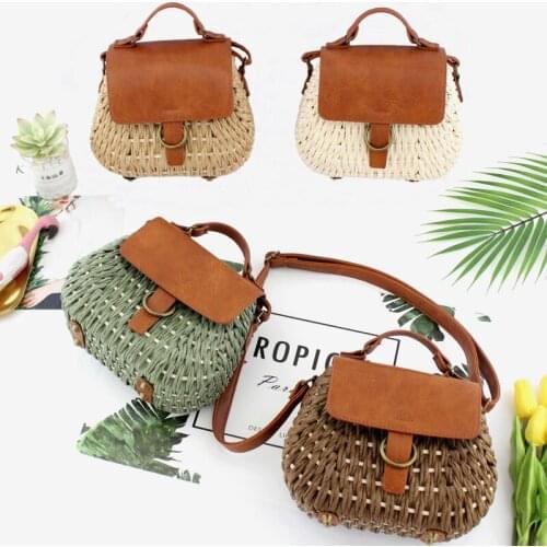 Vintage Wikcer Woven Women Shoulder Crossbody Bags Rattan Saddle Handbags Casual Summer Beach Straw Purses Lady Travel Bali Sac