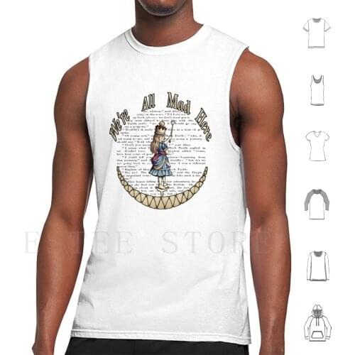 We'Re All Mad Here-Alice In Tank Tops Vest Sleeveless Alice In Cat Cheshire Black White Sparkles Cool Vintage Retro