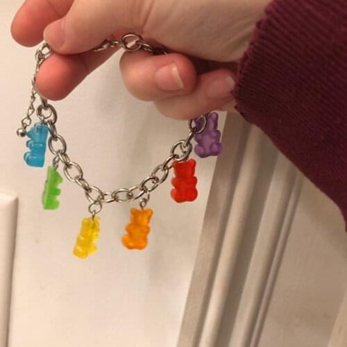 Candy Color Bear Bracelet Color Chain Pendant Bracelets Women Sweet Chain Lady Jewelry For Lady Hand Accessories Gift