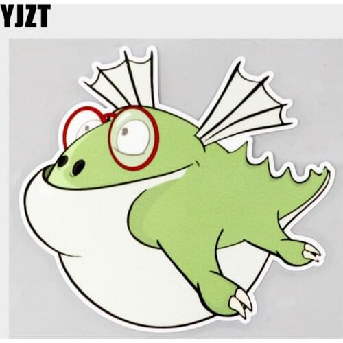 YJZT 13.1CM×12.3CM Car Sticker Cute Green Dragon Flying PVC Decal 11C-0248