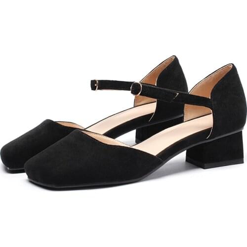 Big Size 11 12 high heels sandals women shoes woman summer ladies Button sandals with thick heel and square head