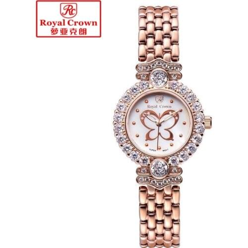 Luxury Jewelry Lady Womens Watch Fine Fashion Hours Mother of Pearl Bracelet Rhinestone Butterfly Girls Gift Royal Crown Box