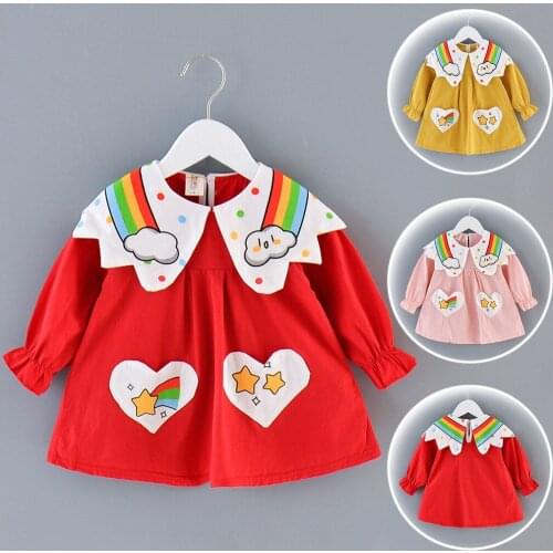 Winter Baby Girl Clothes Toddler Baby Girls Long Sleeve Cartoon Rainbow Print Princess Dress Girls Clothes одежда для девочек
