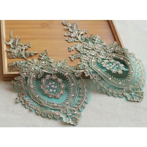 Gold hot drilling Alencon Lace Trim High Quality Wedding Lace Fabric Handmade DIY Clothes Accessories 2pieces/1lot