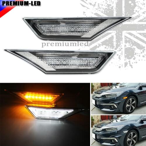 2) Amber and white LED Lights w/ OEM JDM Clear White Lens Side Marker Lamps For 10th Gen Honda Civic Sedan/Coupe/Hatchback