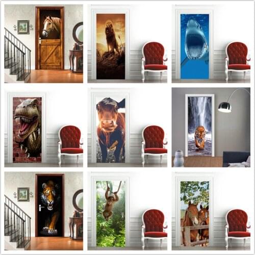 3D Horse Self-adhesive PVC Door Sticker Home Design Art Decoration Poster For Kids Room Bedroom Furniture Renovation Wallpaper