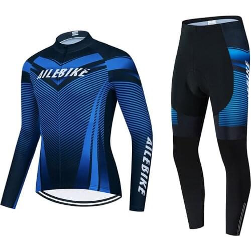 AILEBIK Pro Team Spring /Autumn Long Sleeve Cycling Jersey Set Men Bicycle Clothes MTB Bike Jersey Pants Kit Ropa Ciclismo Traje