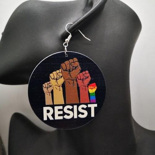 Free Shipping! Black Power Resist Wooden Earrings