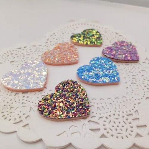 60PCS/lot 3.3CM Glitter Baby Girls Hair Accessories Shiny Heart Padded Appliqued for BB Clip Decoration