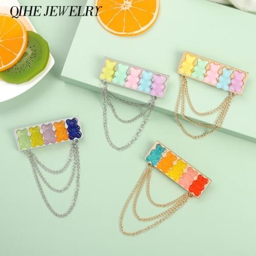 Gummy Bear Brooches Sweet Like Candy Colored Rainbow Bear Badges Hat Bag Pins Up Accessory Cute Kawaii Jewelry For Girl Child