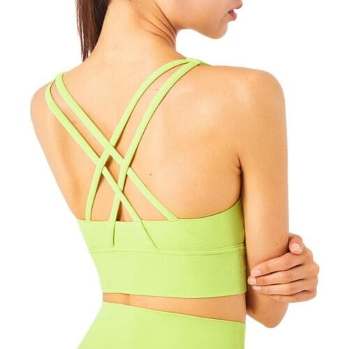 Naked-feel Bra Yoga Sports Vest Women High Impact Padded Active Solid Gym Underwear Back Cross Running Elastic Push-up Tank Top