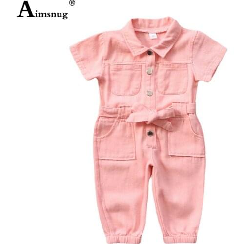 Children Jumpsuits Kids Clothes Spliced Buttons Multi-Pocket Cargo Romper European Style 2021 Autumn Baby Girls Cotton Bodysuit