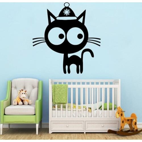 Pet Cat Wall Sticker Winter Kitten Vinyl Decal New Year Christmas Home Decor Cartoon Boys Kids Bedroom Decoration Wall Art Mural