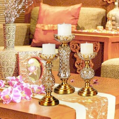 Europe Crystal Candle Holders Golden Glass Candlestick Faroles Para Velas Wedding Candelabra Luxury Home Decoration Accessories