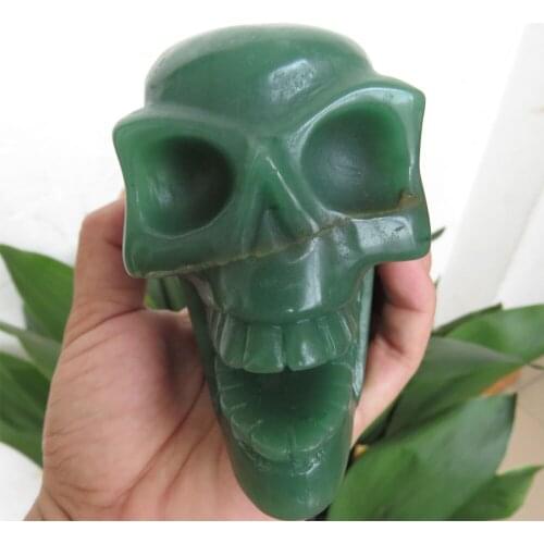 Fantastic ! 794g Natural Green Aventurine Crystal Skull Hand Carved Smiling Skull Open Mouth Reiki Healing Fengshui Decoration
