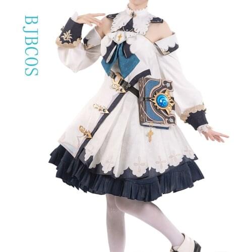 Genshin Impact Cosplay Costume Barbara Cosplay Costume Women White Costume Halloween Party Dress Skirt Book Hat Full Set