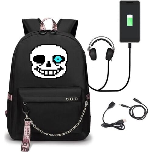 Games Undertale Mochilas For Teen Girls Boys Black Cool Canvas Backpack USB Charger Large Capacity Waterproof School Bag