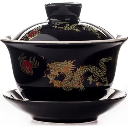 Ceramic Chinese Gaiwan Tea Set Bone China Hand-Painted Dragon Teacup with Lid White Porcelain Tea Pot Travel Kung Fu Kettle