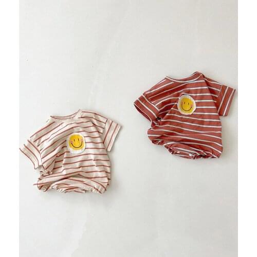 Newborn Baby Bodysuit Children Clothing Twins Fashion Little Girls Clothes Cotton Cartoon Jumpsuit Boys Striped Clothing 0-24M